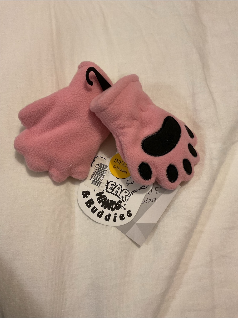 BearPaw Pink Infant Paw Mittens with Black Paw Accents